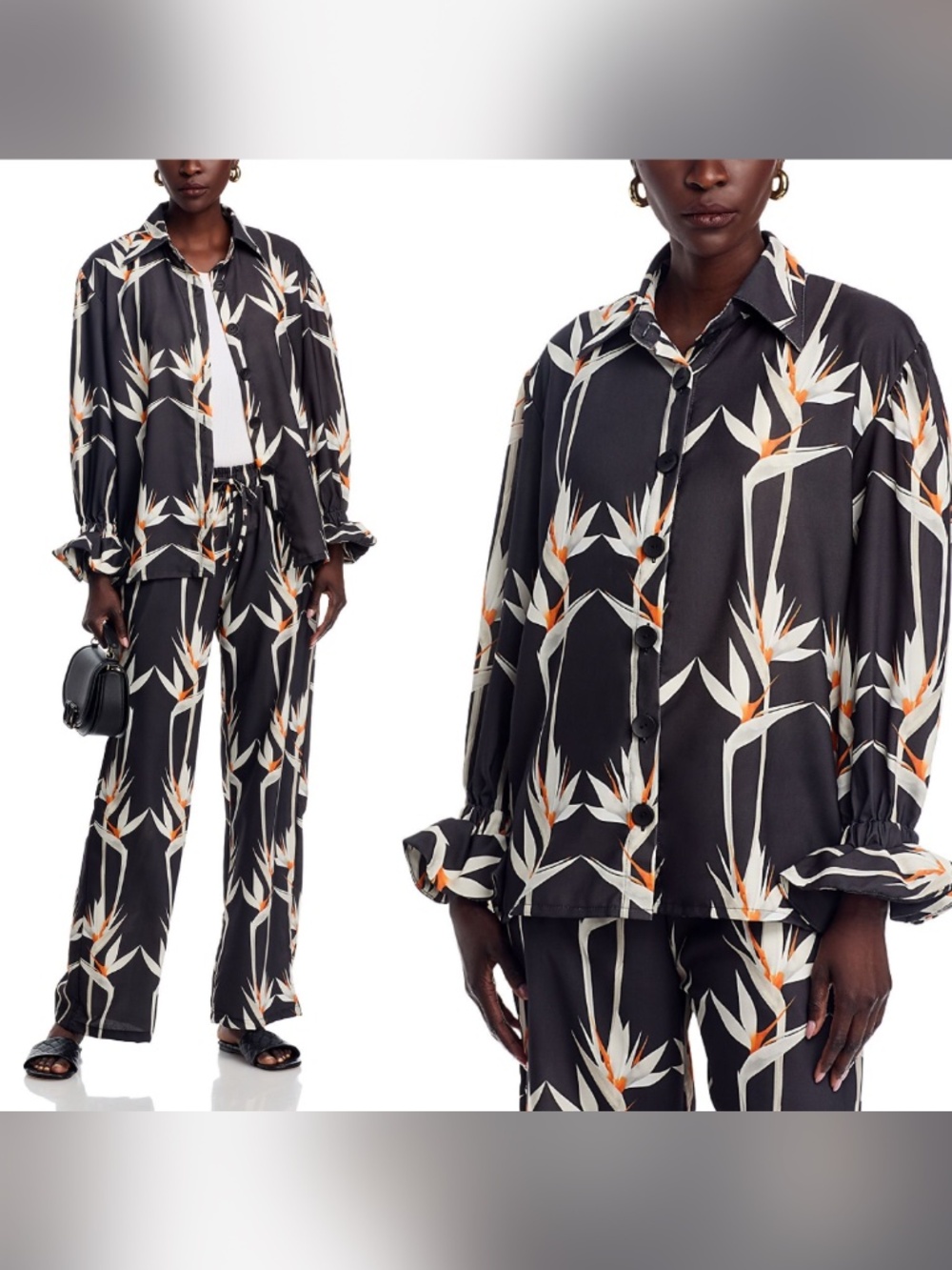 THE LUlOPROJECT PROJECT RIP PANTS AND THERESA SHIRT IN BIRDS OF PARADISE PRINT
